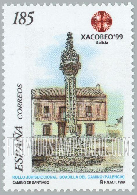 FindYourStampsValue: Xacobeo ā99: Jurisdictional stone pillar, Boadilla del Camino