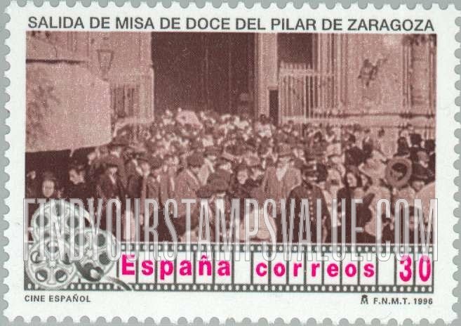 FindYourStampsValue: Spanish Motion Pictures, Centenary: Scene from first Spanish motion picture, “Salida de los Fieles del Pilar de Zaragoza”