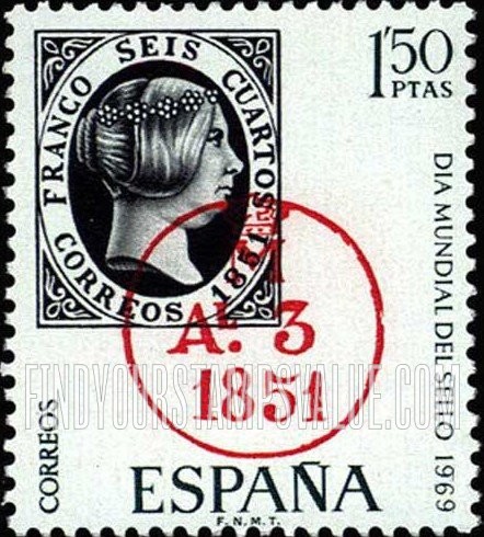 FindYourStampsValue: Spain #6 with crowned M postmark