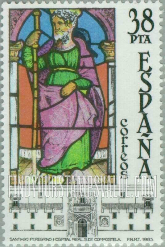FindYourStampsValue: Stained-glass Windows: Apostle Santiago, Royal Hospital Chapel, Santiago