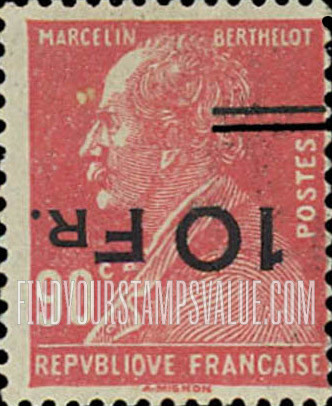 FindYourStampsValue: AIR POST: Marcelin Berthelot (1827-1907), Chemist and Statesman - Inverted Surcharge
