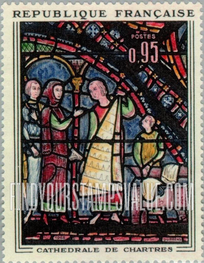 FindYourStampsValue: “The Fur Merchants,” window, Chartres Cathedral : Art Type of 1963