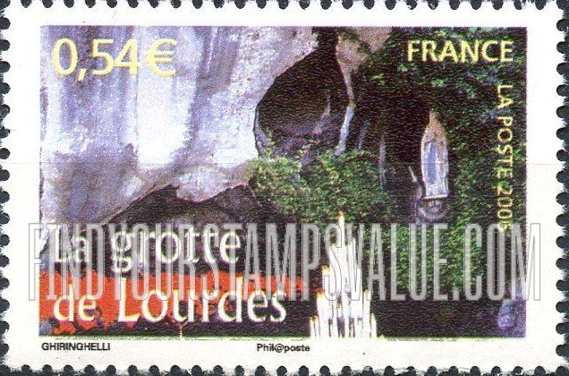 FindYourStampsValue: Aspects of Life in French Regions Type of 2003: Grotto of Messabielle, Lourdes
