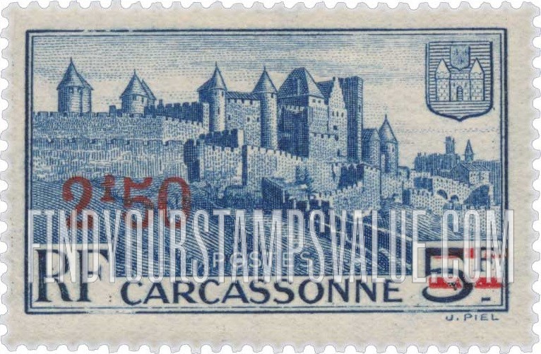 FindYourStampsValue: Medieval Walls of Carcassonne: Stamps of 1932-39 Surcharged in Carmine