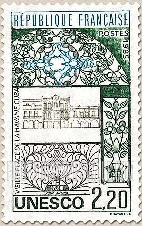 FindYourStampsValue: FOR THE UNITED NATIONS EDUCATIONAL, SCIENTIFIC AND CULTURAL ORGANIZATION - Old Town Square and wrought iron latticework, Havana