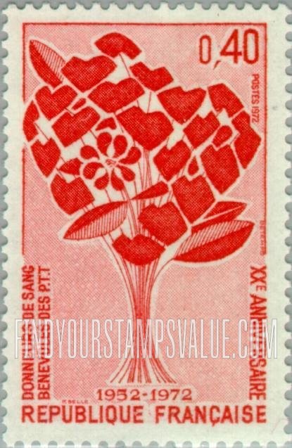 FindYourStampsValue: Bouquet Made of Hearts and Blood Donors’ Emblem