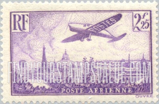FindYourStampsValue: AIR POST - Plane over Paris