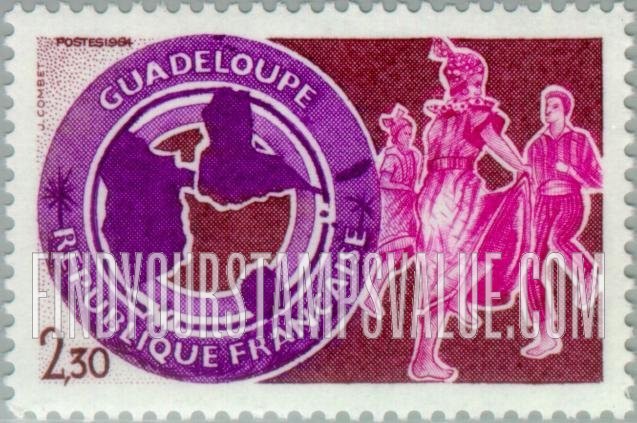 FindYourStampsValue: Guadeloupe: Map, West Indian dancers