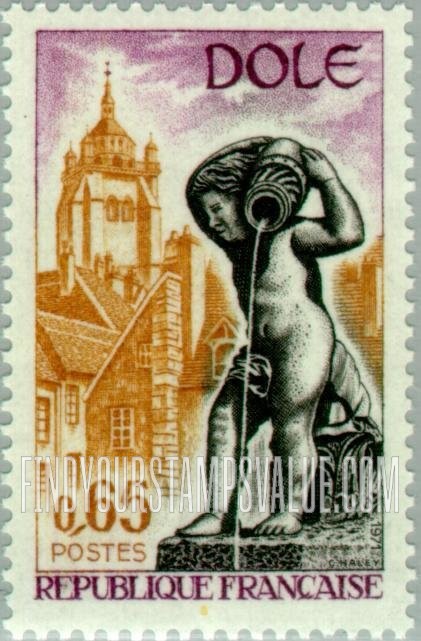 FindYourStampsValue: Fountain and tower, Dole