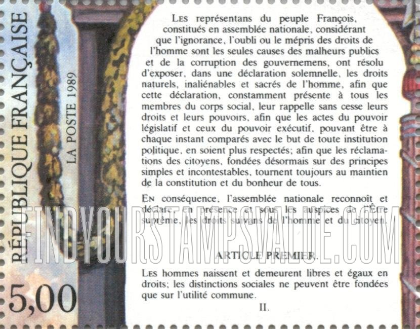 FindYourStampsValue: Declaration of the Rights of Man and the Citizen, Versailles, Aug. 26, 1789: Preamble, Article I
