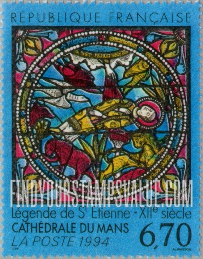 FindYourStampsValue: Stained Glass Window, St. Julian’s Cathedral, Le Mans