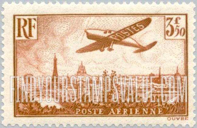 FindYourStampsValue: AIR POST - Plane over Paris