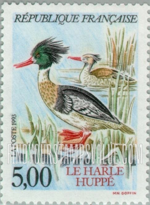 FindYourStampsValue: Water Birds: Harle huppe