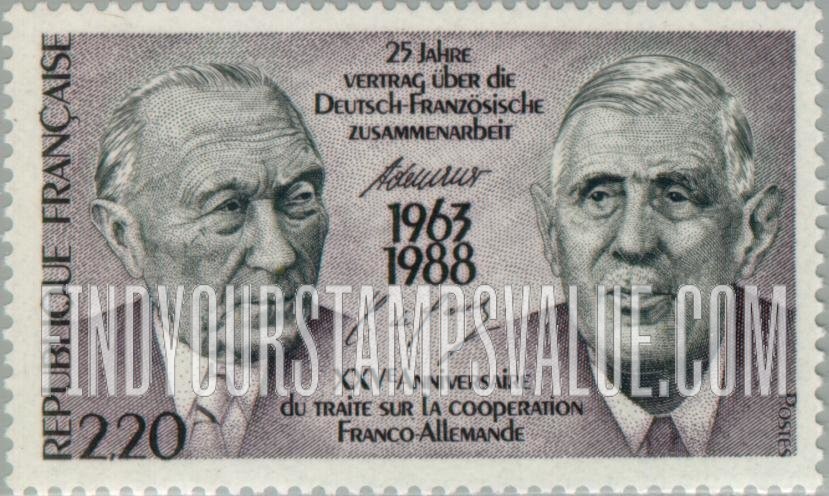 FindYourStampsValue: Franco-German Cooperation Treaty 25th Anniversary: Adenauer, De Gaulle
