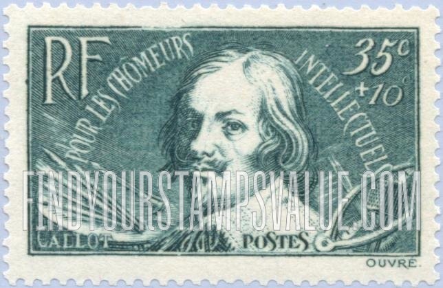 SEMI-POSTAL - Jacques Callot 35c + 10c Dull green stamp price, value