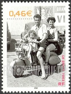 FindYourStampsValue: 20th Century Type of 2000: Family on motor scooter 1955, vertical