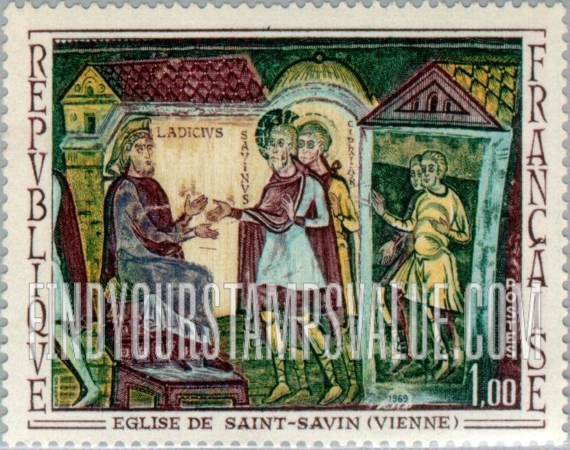 FindYourStampsValue: Sts. Savin and Cyprian before Ladicius, Mural, St. Savin, Vienne