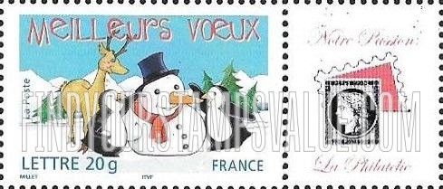 FindYourStampsValue: Holiday Greetings: Two penguins, reindeer and snowman