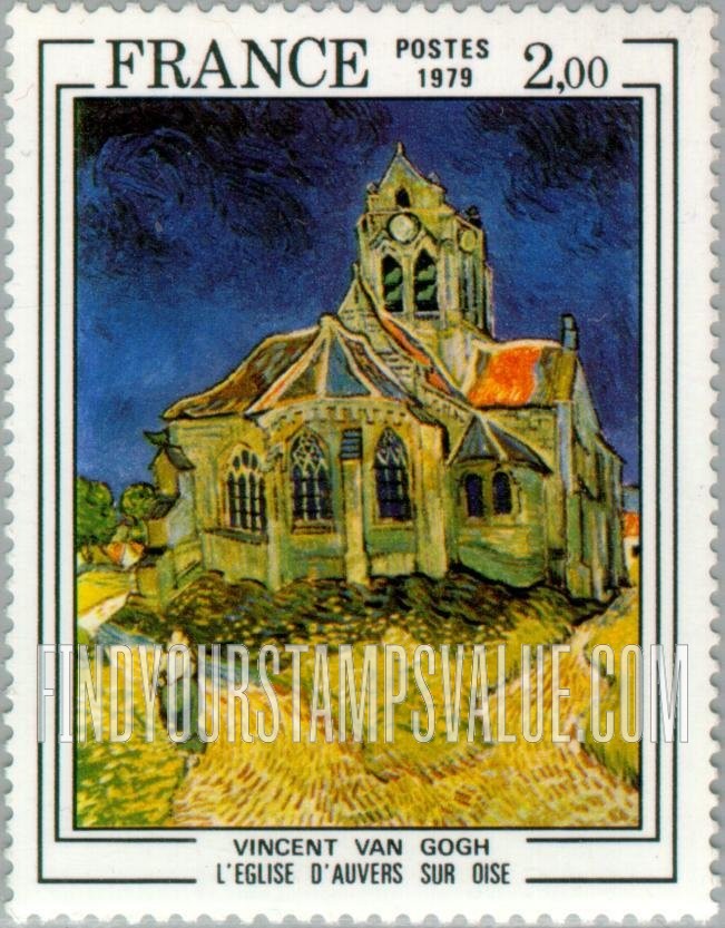 FindYourStampsValue: Church at Auvers-on-Oise, by Vincent Van Gogh