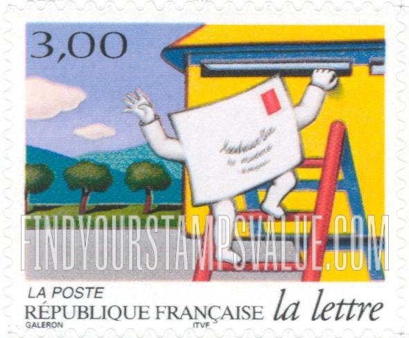 FindYourStampsValue: Cartoon Journey of a Letter: Climbing ladder to go into letter box