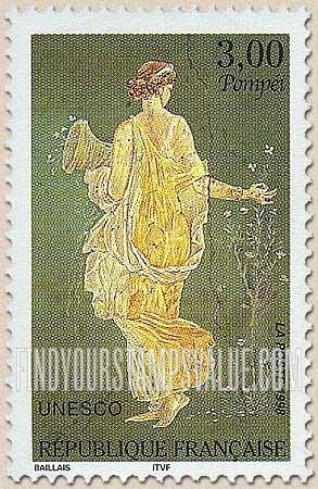FindYourStampsValue: FOR THE UNITED NATIONS EDUCATIONAL, SCIENTIFIC AND CULTURAL ORGANIZATION - Detail of Dionysus Fresco, Pompeii