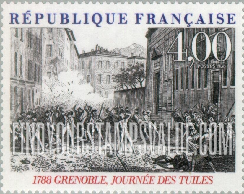 FindYourStampsValue: French Revolution, Bicentennial: Day of the Tiles (Barricades), Grenoble