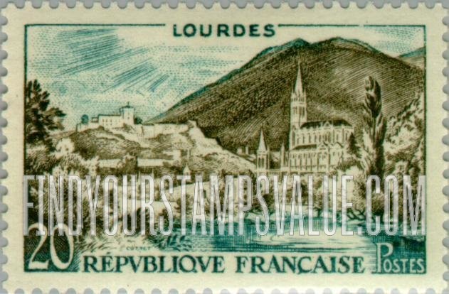 FindYourStampsValue: Beach, Gulf of Ajaccio: Lourdes Type of 1954