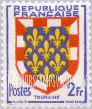 FindYourStampsValue: Arms of Touraine: Arms Type of 1949