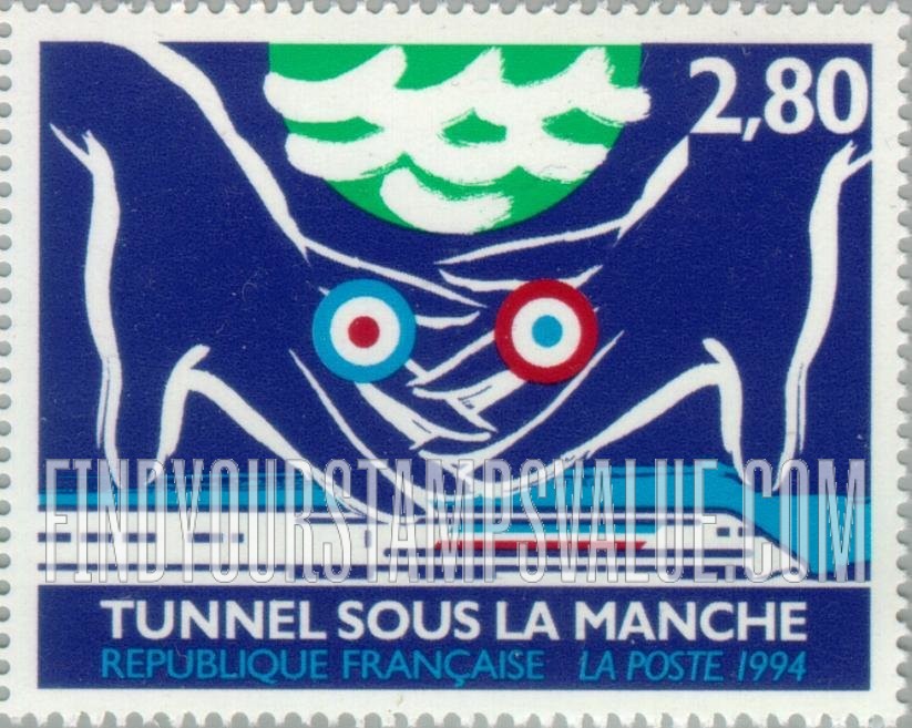 FindYourStampsValue: Opening of Channel Tunnel: Joined hands above speeding train