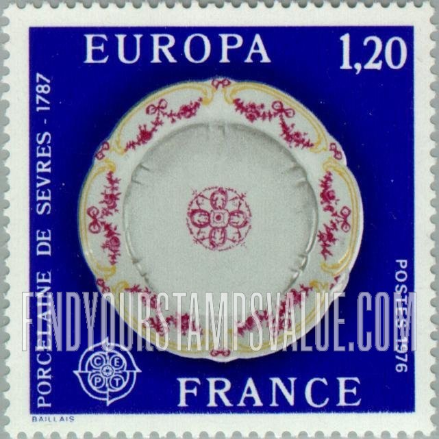 FindYourStampsValue: Europa Issue 1976: Sevres porcelain plate & CEPT emblem