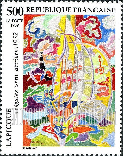 FindYourStampsValue: Regatta with Wind Astern, by Charles Lapicque