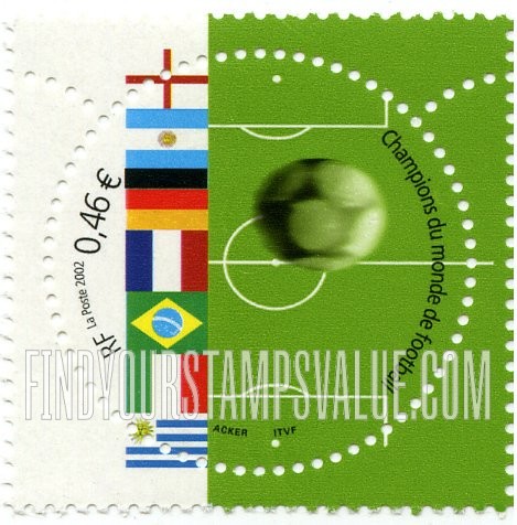 FindYourStampsValue: 2002 World Cup Soccer Championships, Japan and Korea: Flags, soccer ball and field (32mm diameter)