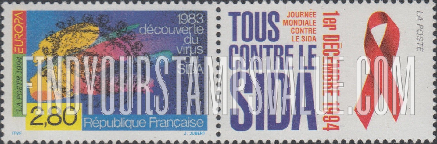 FindYourStampsValue: Europa: AIDS virus, by scientists of Pasteur Institute