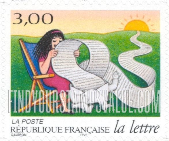 FindYourStampsValue: Cartoon Journey of a Letter: At feet of girl reading long letter