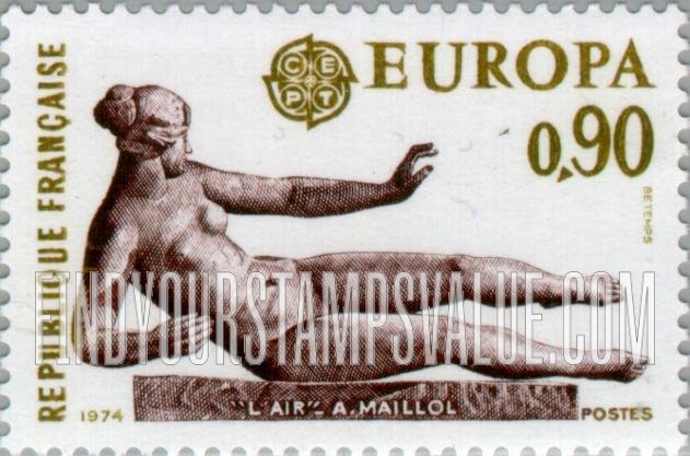 FindYourStampsValue: Europa Issue 1974: Air,β by Aristide Maillol