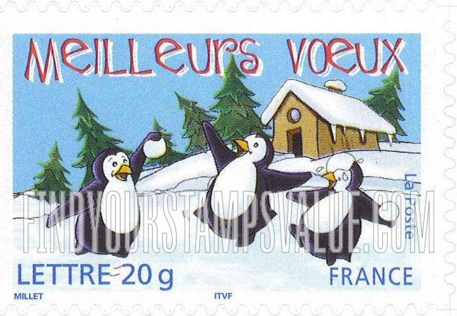 FindYourStampsValue: Holiday Greetings: Three penguins