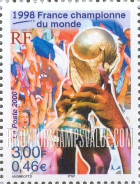 FindYourStampsValue: The 20th Century: France as World Cup soccer champions, 1998, vertical