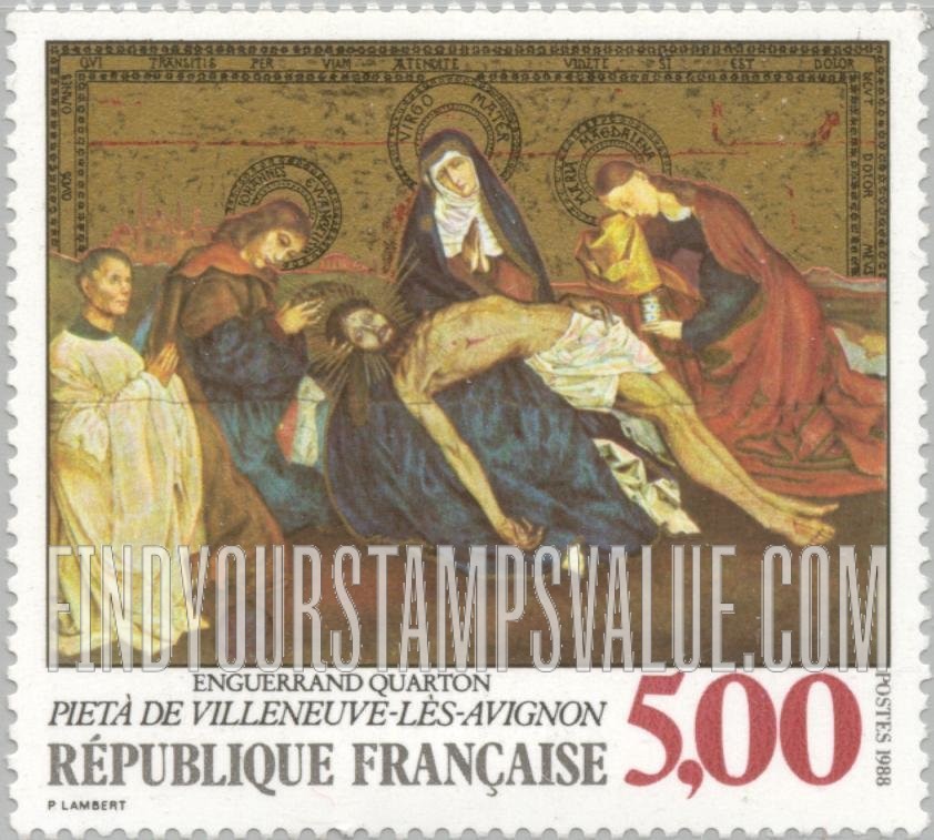 FindYourStampsValue: La Pieta de Villeneuve-les-Avignon, by Enguerrand Quarton (1444-1466)