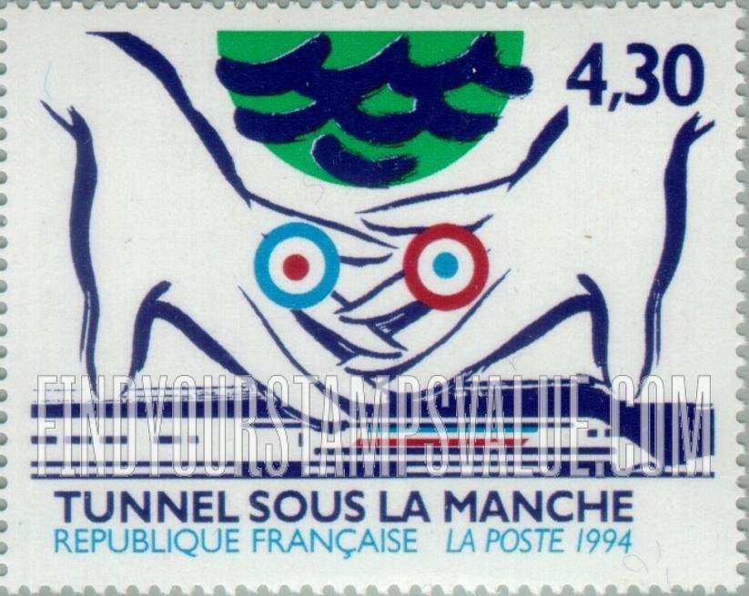 FindYourStampsValue: Opening of Channel Tunnel: Joined hands above speeding train
