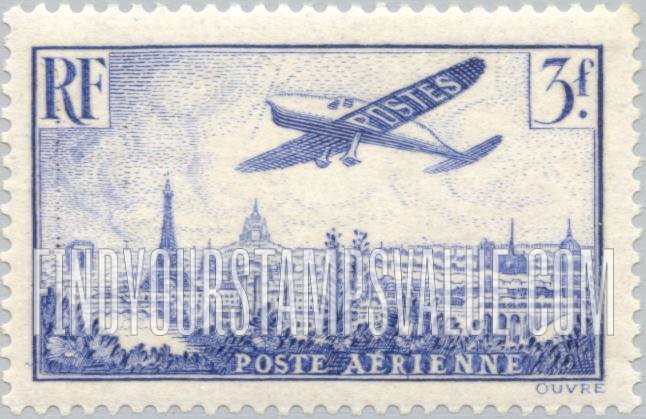 FindYourStampsValue: AIR POST - Plane over Paris