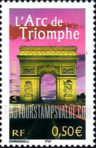 FindYourStampsValue: Aspects of Life in French Regions Type of 2003: Arc de Triomphe, vertical