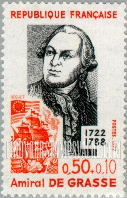 FindYourStampsValue: SEMI-POSTAL - Admiral François Joseph, Count de Grasse (1722-88), hero of the American Revolution