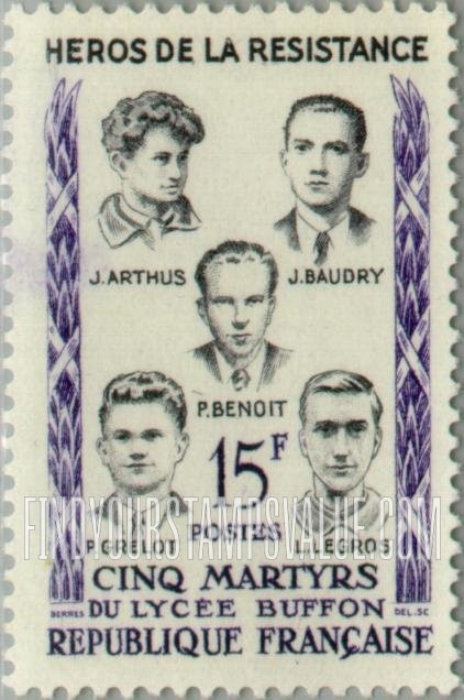 FindYourStampsValue: The five martyrs of the Buffon school: Heroes Type of 1957