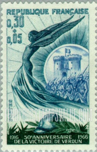 FindYourStampsValue: SEMI-POSTAL - Angel of Victory, Verdun Fortress, Marching Troops