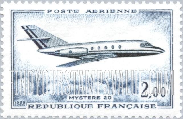 FindYourStampsValue: AIR POST - Jet plane, Mystère 20: Types of 1957-59