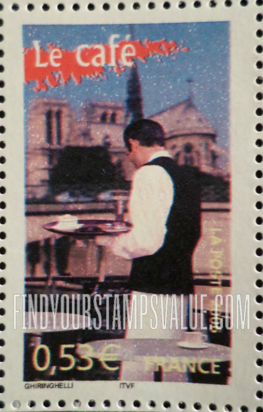 FindYourStampsValue: Aspects of Life in the French Regions Type of 2003: Waiter at café, vert