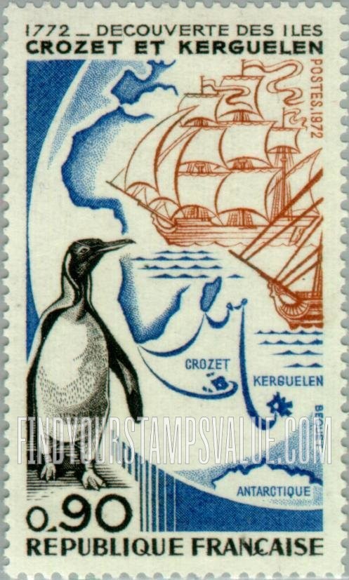 FindYourStampsValue: Map of South Indian Ocean, Penguin and Ships