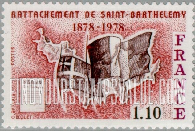 FindYourStampsValue: Swedish and French Flags, Map of Saint Barthelemy