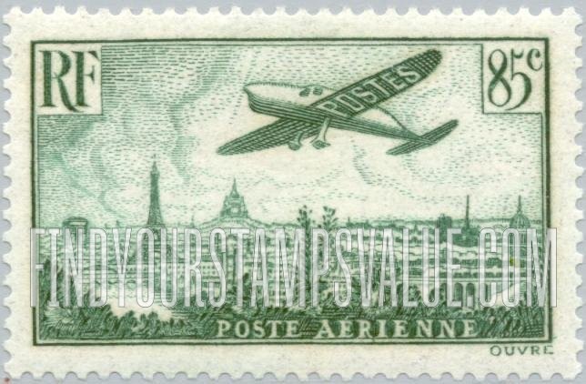 FindYourStampsValue: AIR POST - Plane over Paris