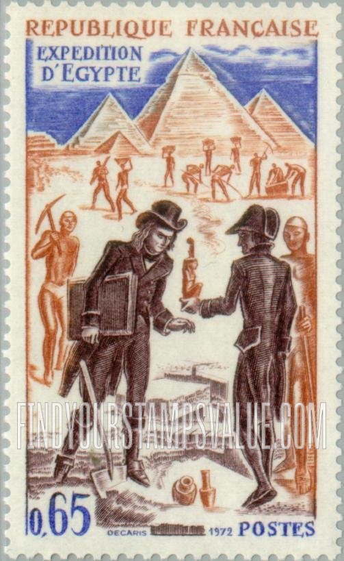 FindYourStampsValue: Egyptian expedition (soldiers and scientists finding antiquities; pyramids in background)